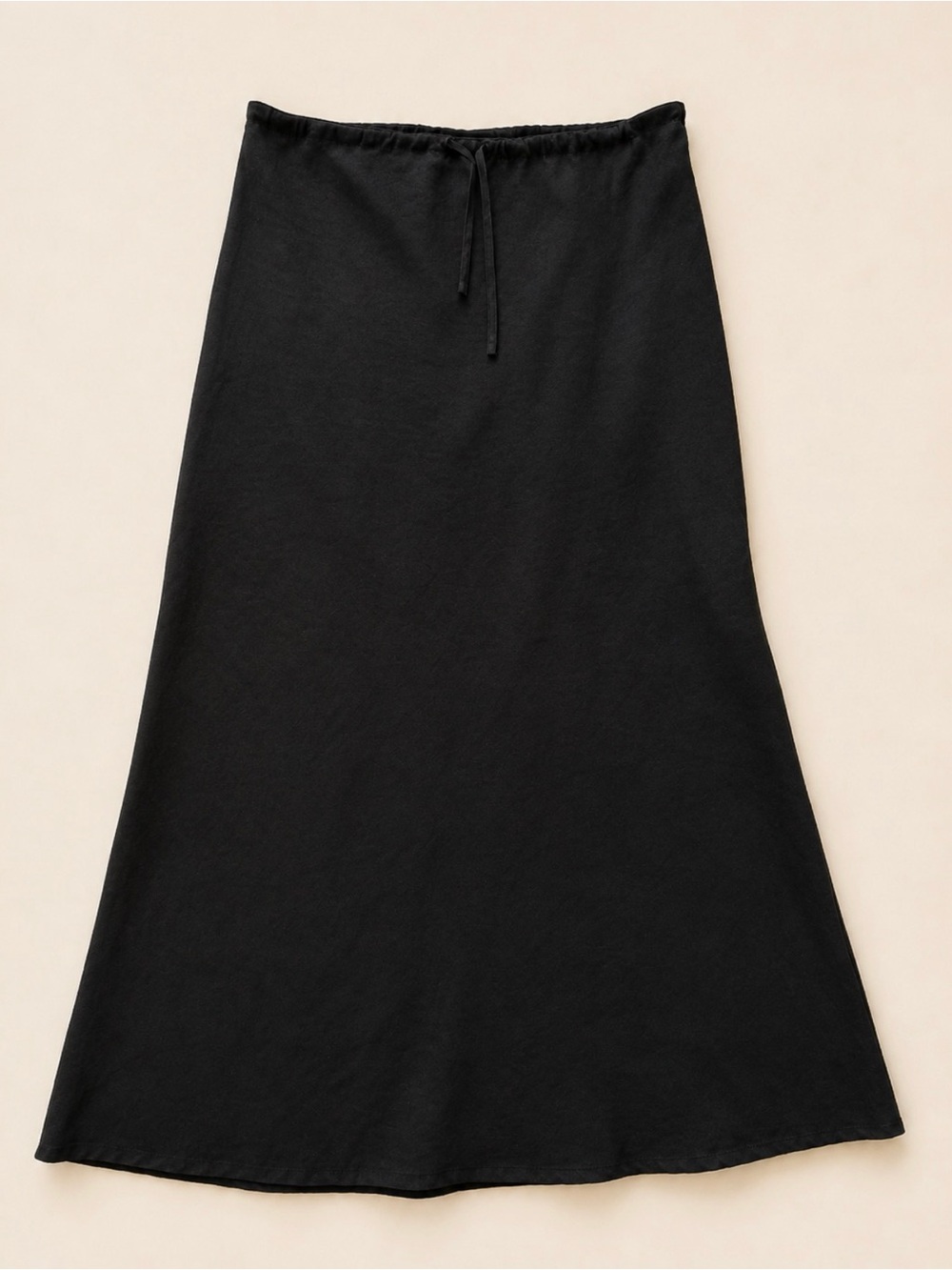 100% Linen Black Drawstring Waist A-Line Maxi Skirt 6 Warehouse - Picture 2 of 6